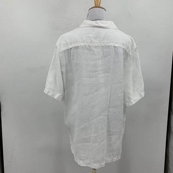 Edward Shirt Womens XL Extra Large White Linen Button Front Short Sleeve Collar - Picture 5 of 10